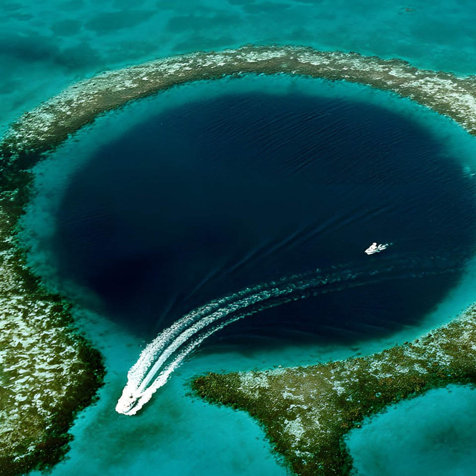 Das Great Blue Hole vor der Küste von Belize