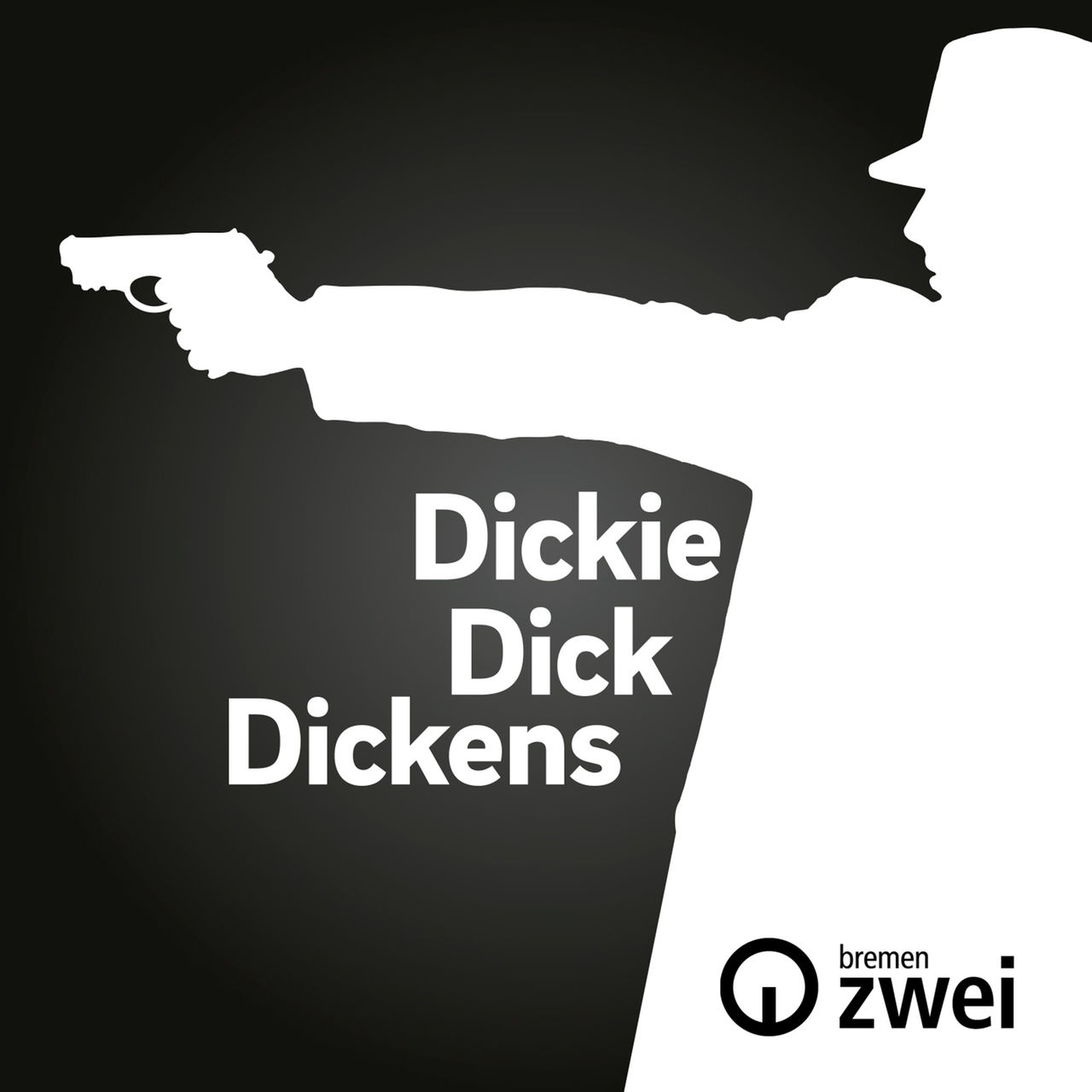 Silhouette eines Mannes mit Pistole und Schriftzug Dickie Dick Dickens