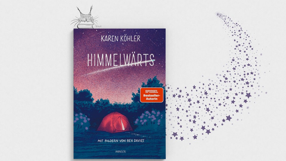 Buchcover Roman Karen Köhler und Bea Davies "Himmelwärts" als Luchs des Monats gestaltet