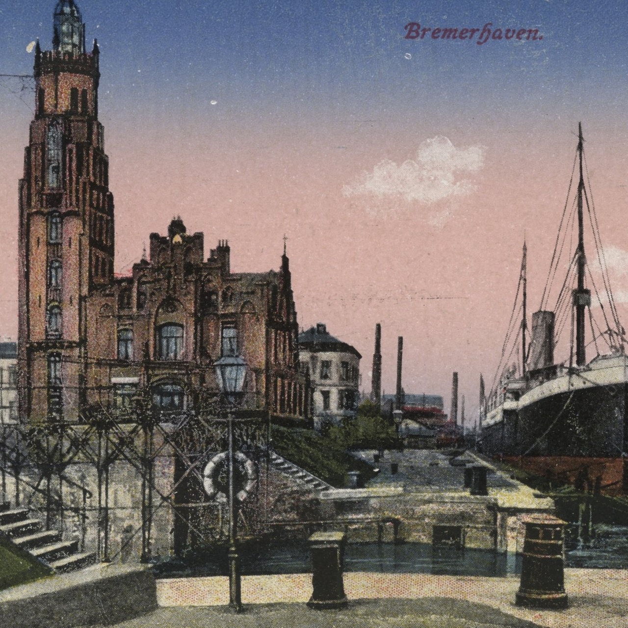 Historische Aufnahme des Simon Loschen Turms in Bremerhaven, Postkarte um 1910