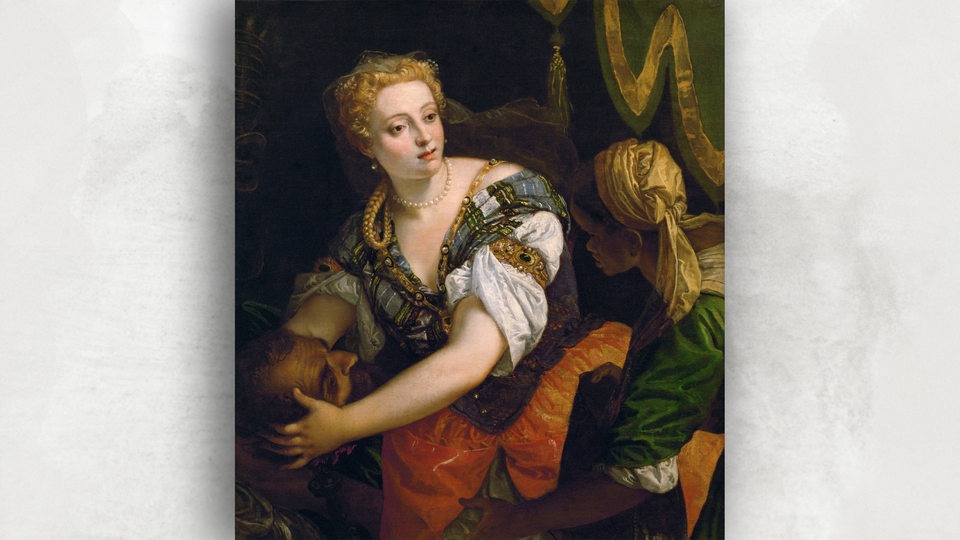 Gemälde von Paolo Veronese zeigt Judith mit dem abschlagenes Kopf von Holofernes(1550). 